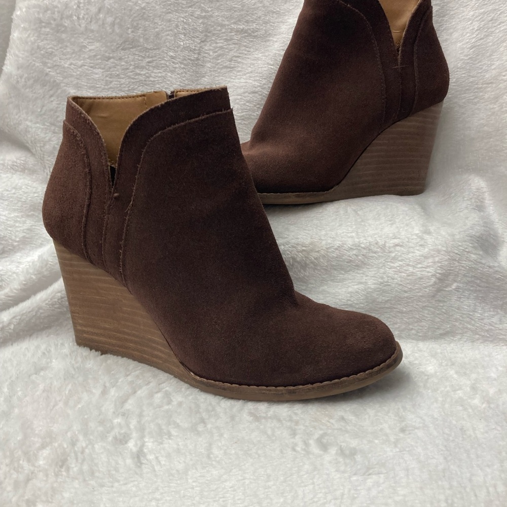 Lucky Brand Dark Brown Suede Wedge Booties